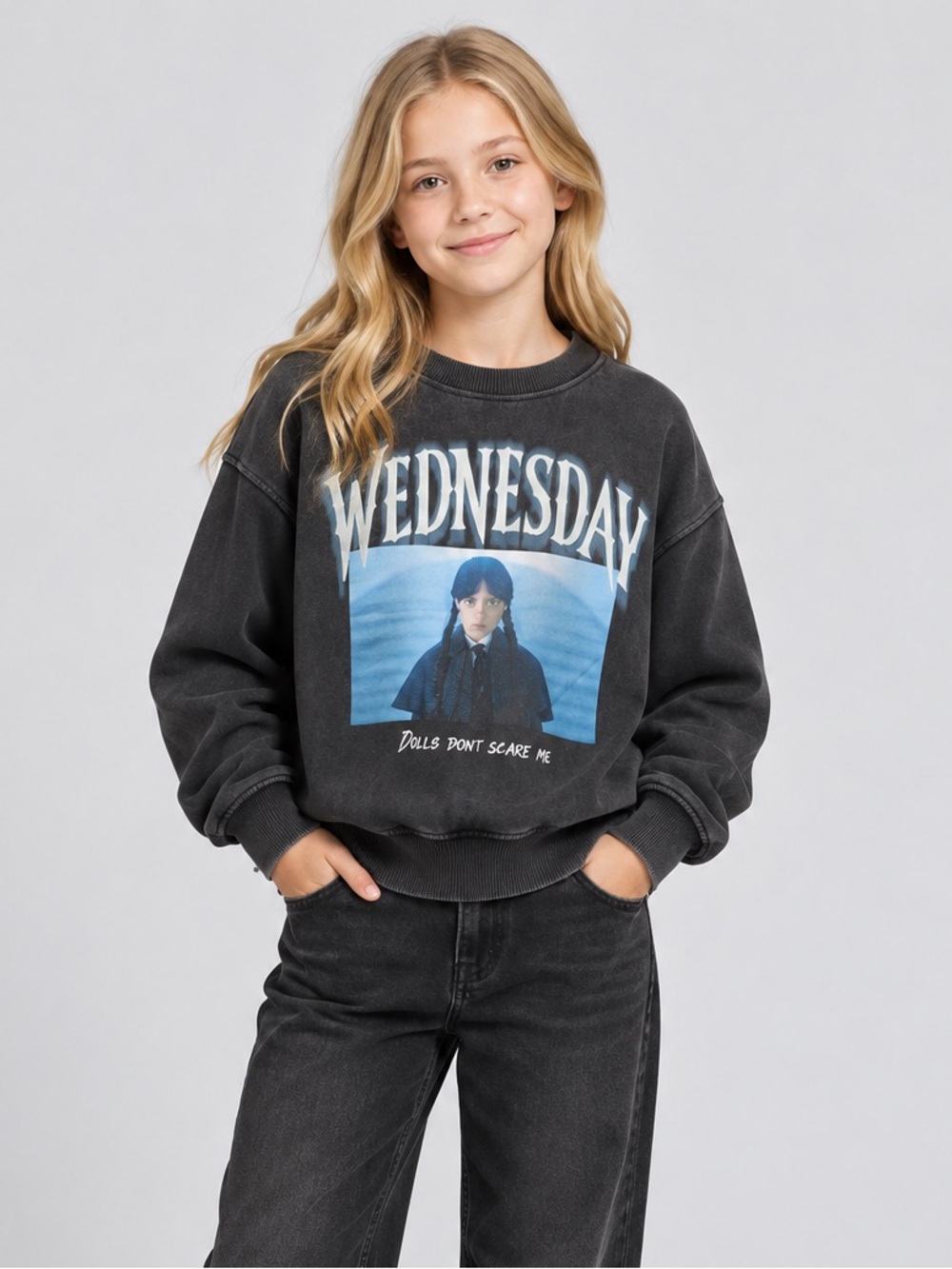 ZARA Wednesday Graphic Crewneck Sweatshirt NWT